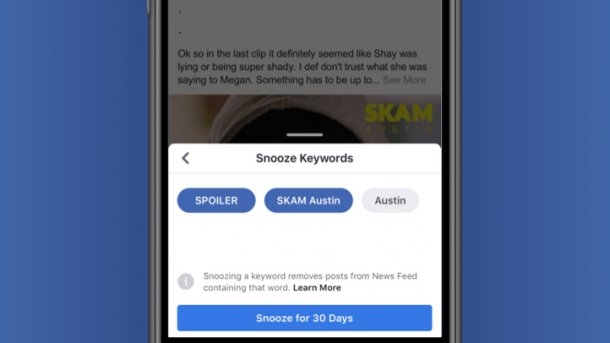 Spoiler-Alarm: Facebook testet Snooze-Funktion