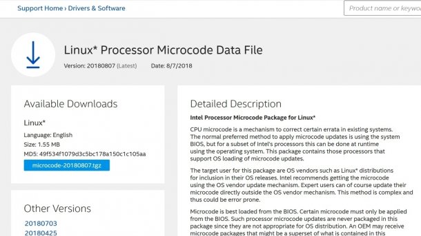 Intels Linux Processor Microcode Data File
