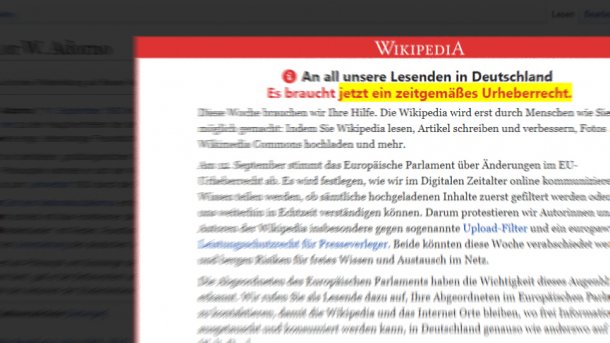 Upload-Filter: Wikipedia ruft zum Protest gegen Reform des Urheberrechts