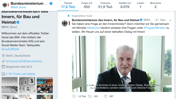 Twitternutzung von Behörden - FragDenStaat verklagt Innenministerium
