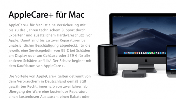 AppleCare für Mac: Unfallschäden nun mit abgedeckt