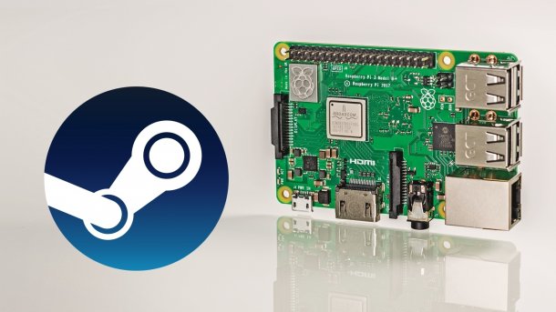 Raspberry Pi neben Steam Logo