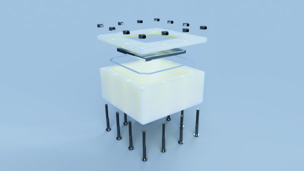 Explosionsdarstellung eines Gehäuses aus dem 3D-Drucker.