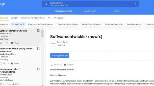 Jobangebote: Google startet Stellensuch-Funktion in Deutschland