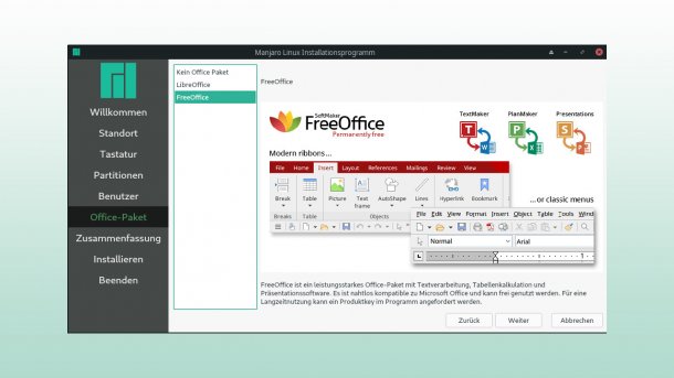 Manjaro 18.1.0 bietet FreeOffice und unterstützt neben Flatpak- auch Snap-Pakete