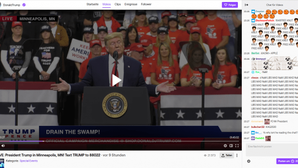 US-Präsident Donald Trump streamt Wahlkampfreden nun auch live auf Twitch