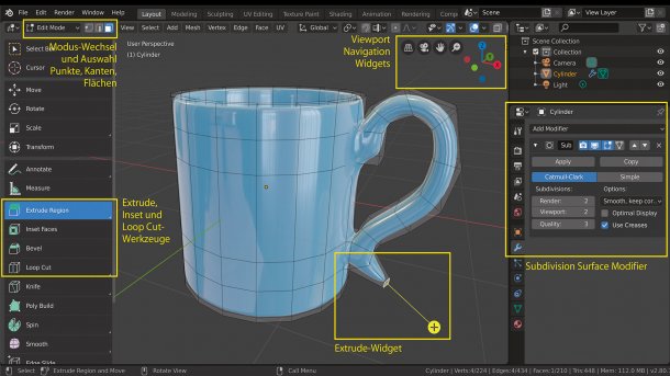 Blender-Workshop Teil 2: Vom simplen Zylinder zur schicken Kaffeetasse