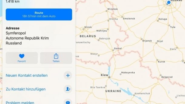 Apple zeigt Krim als russisches Staatsgebiet