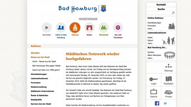 Stadtverwaltung Bad Homburg nach Virenangriff wieder am Netz