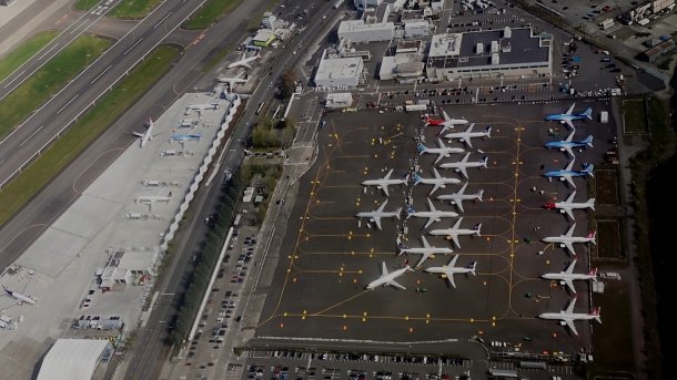 Luftaufnahme geparkter Boeings