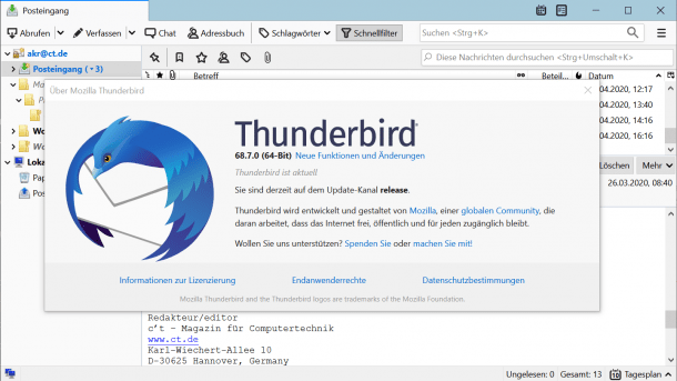 Thunderbird-Update bringt automatische Add-on-Aktualisierung