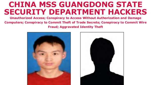 Foto eines Verdächtigen, Symbolbild für zweiten Verdächtigen, darüber steht "China MMS Guangdong State Security Department Hackers"