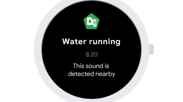 Blatt einer Wear-OS-Smartwatch mit Hinweis auf laufendes Wasser