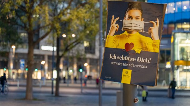 Maskenempfehlung in Dresdens Innenstadt