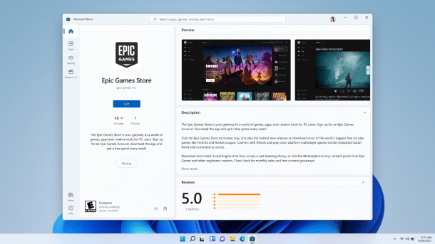Epic Games Store in Windows 11