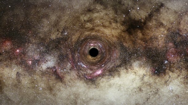 Black,Hole,With,Gravitational,Lens,Effect,And,The,Milky,Way