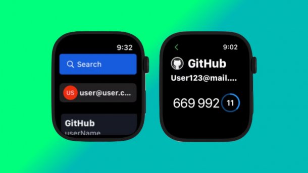 Bildschirmfotos von Bitwarden auf der Apple Watch