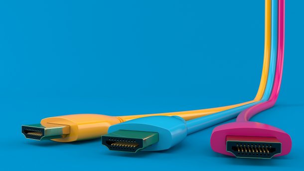 Three,Color.,3d,Illustrationed,Hdmi,Cables,Isolated,On,Blue,Background.