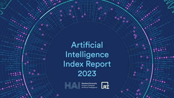 Titelbild "Artificial Intelligence Index Report 2023" mit Logo Stanford University Human-Centered Artificial Intelligence