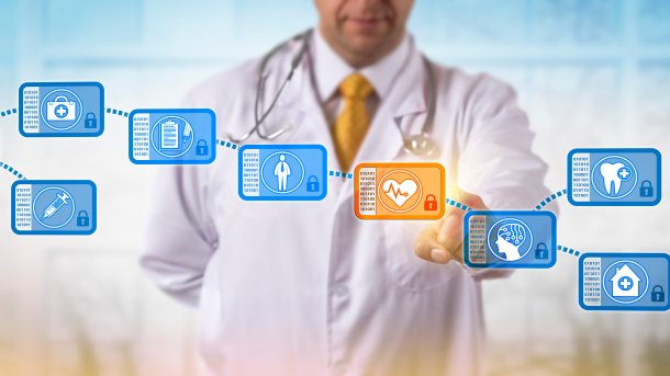 Unrecognizable,Clinician,Accessing,Block,In,Blockchain,Of,Medical,Records.,Internet