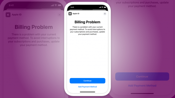 Der neue Dialog bei Zahlungsproblemen in Apps