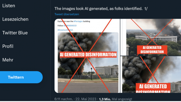 Tweet mit Fotos der angeblichen Rauchwolke