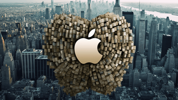 Apple-Logo vor Skyline.