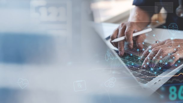 Medical,Technology,Network,Connection,Concept.,Doctor,Working,On,Laptop,Computer,