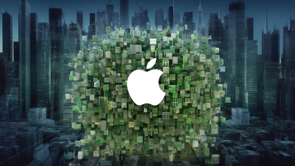Apple-Logo vor Geld und Manhattan-Kulisse