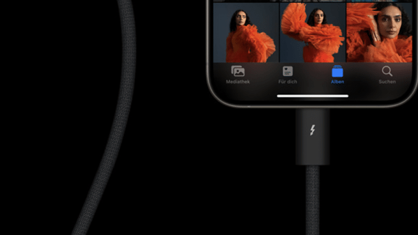 iPhone 15 Pro mit Thunderbolt-Kabel
