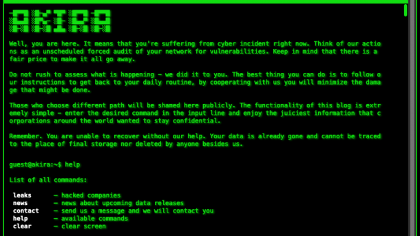 Homepage der Ransomware-Gruppe Akira