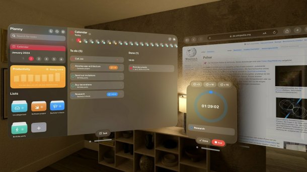 Die App Planny im visionOS-Simulator