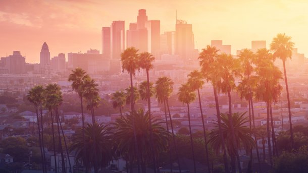 Die Skyline von Los Angeles in der Sommerhitze