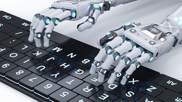 3d,Rendering,Robot,Hand,Working,With,Computer,Keyboard