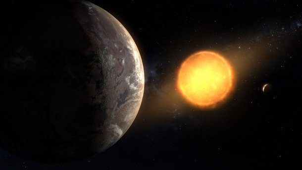 Exoplanet mit Gewässern vor einem Stern