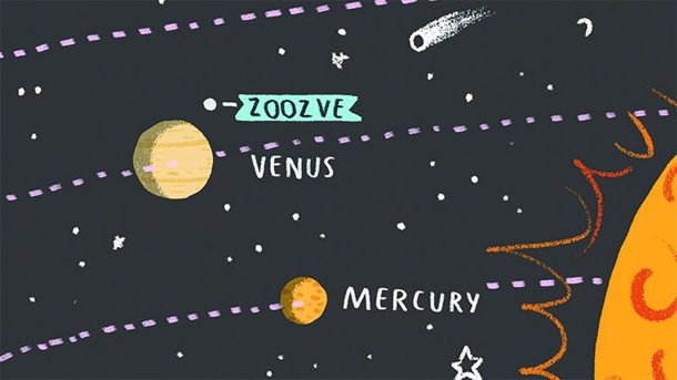 Zeichnung der Venus mit dem Begeleiter "ZOOZVE"
