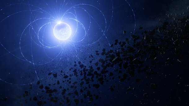 Weißer Stern mit Magnetfeld und einem dunklen Fleck