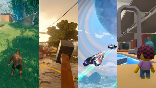 Collage aus Videospiel-Screenshots