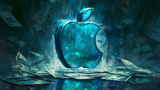 Apple-Logo mit Geldscheinen