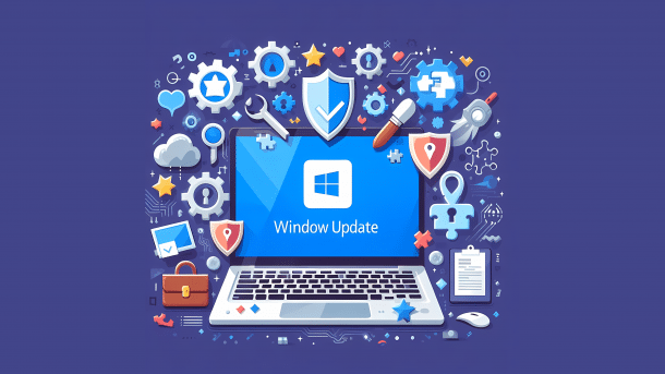 Stilisiertes Bild: Windows Update auf Laptop