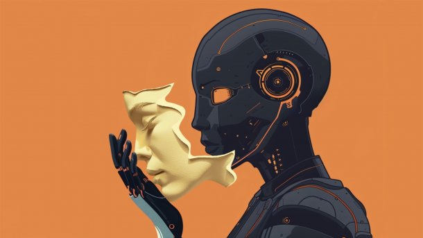 Illustration eines Roboters mit menschlicher Maske