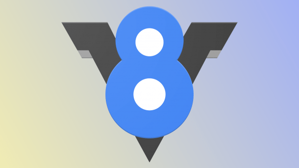 Logo der JavaScript-Engine V8 vor einem Farbverlauf.