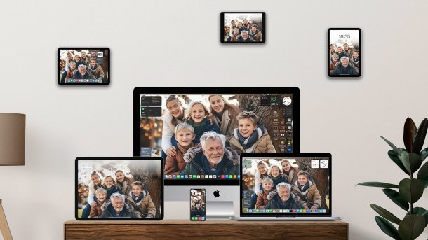 Mehrere Apple-Geräte zeigen das Bild einer Familie