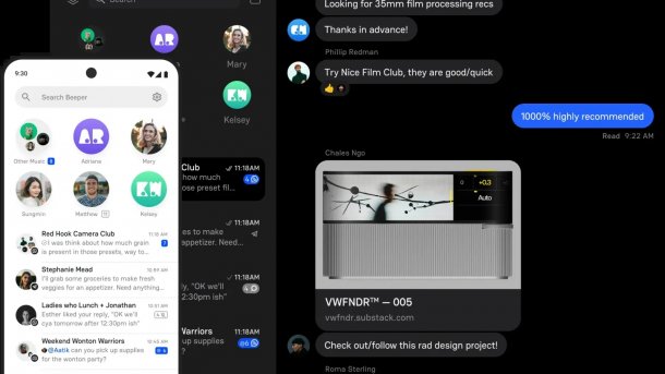 Zwei Ansichten der Beeper-App
