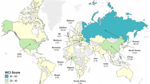 Visualisierung von Cyberangriffen auf einer Weltkarte