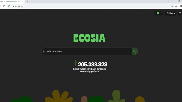 Screenshot des Browsers mit Ecosia-Logo und Suchzeile
