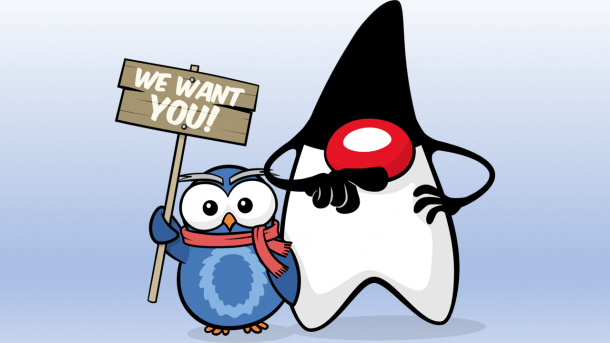 Duke mit einer Eule und dem Schild: We want you