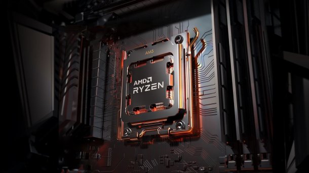 Renderbild eines Ryzen Prozessors im Mainboard