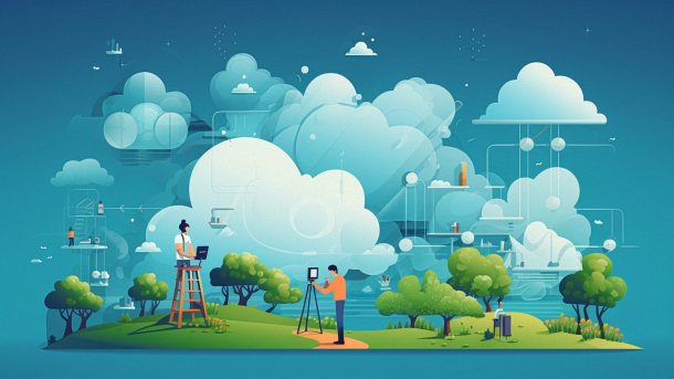 Symbolbild Observability, Wolken und Landschaft