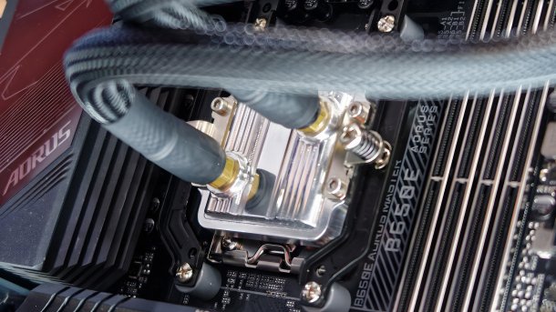 Nvidia's liquid cooler on a motherboard